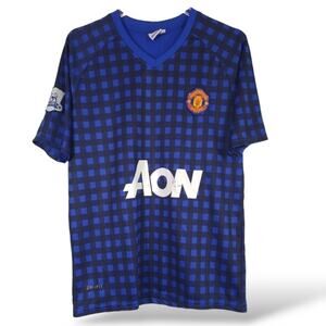 Manchester United SZ L - Soccer Jersey EPL Blue Plaid Short Sleeve
